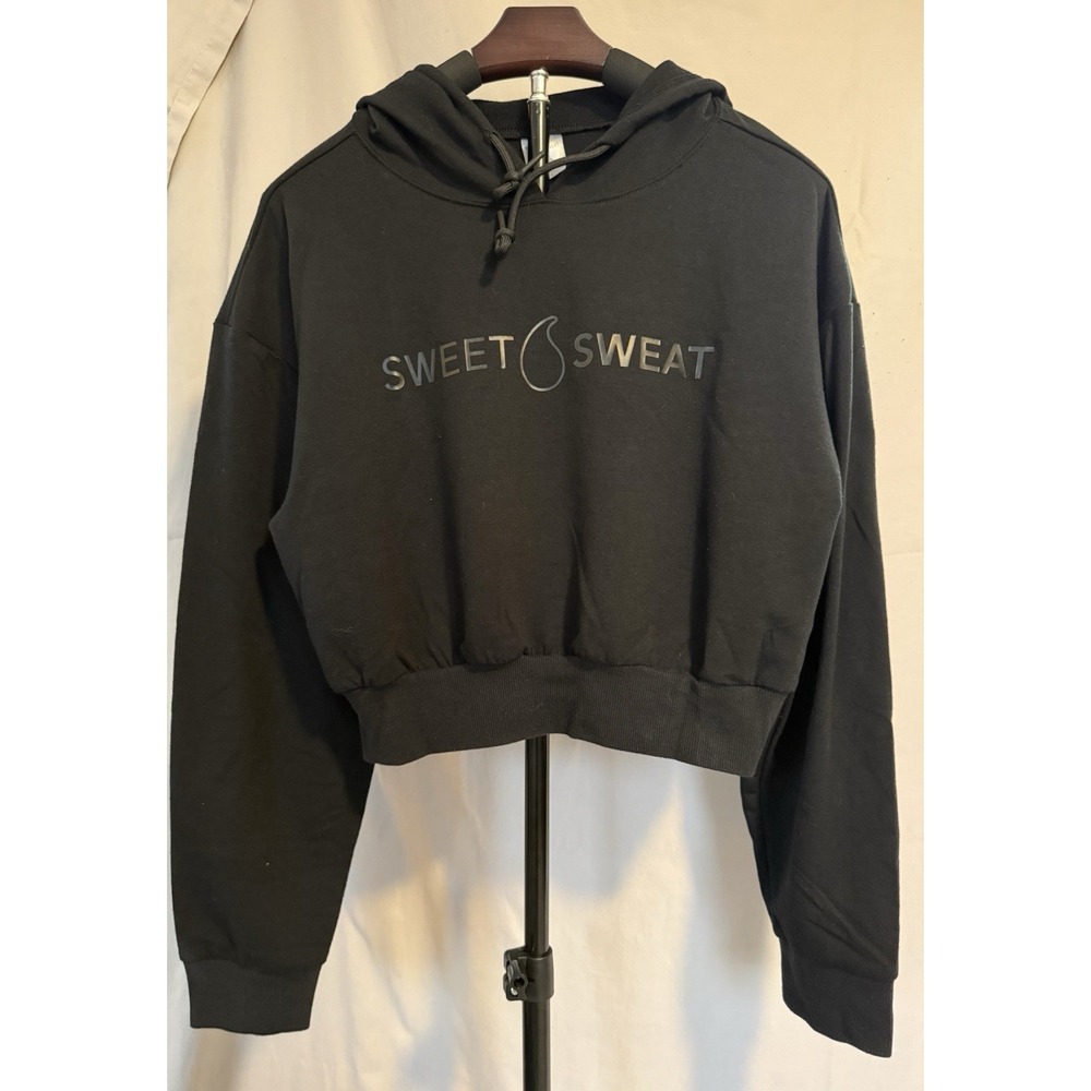 Sweet Sweat Women's Cropped Hoodie Black Size Small Monochromatic Athleisure
